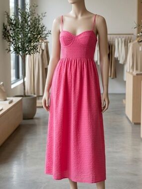stradivarius Pink Smocked Bust Midi Dress